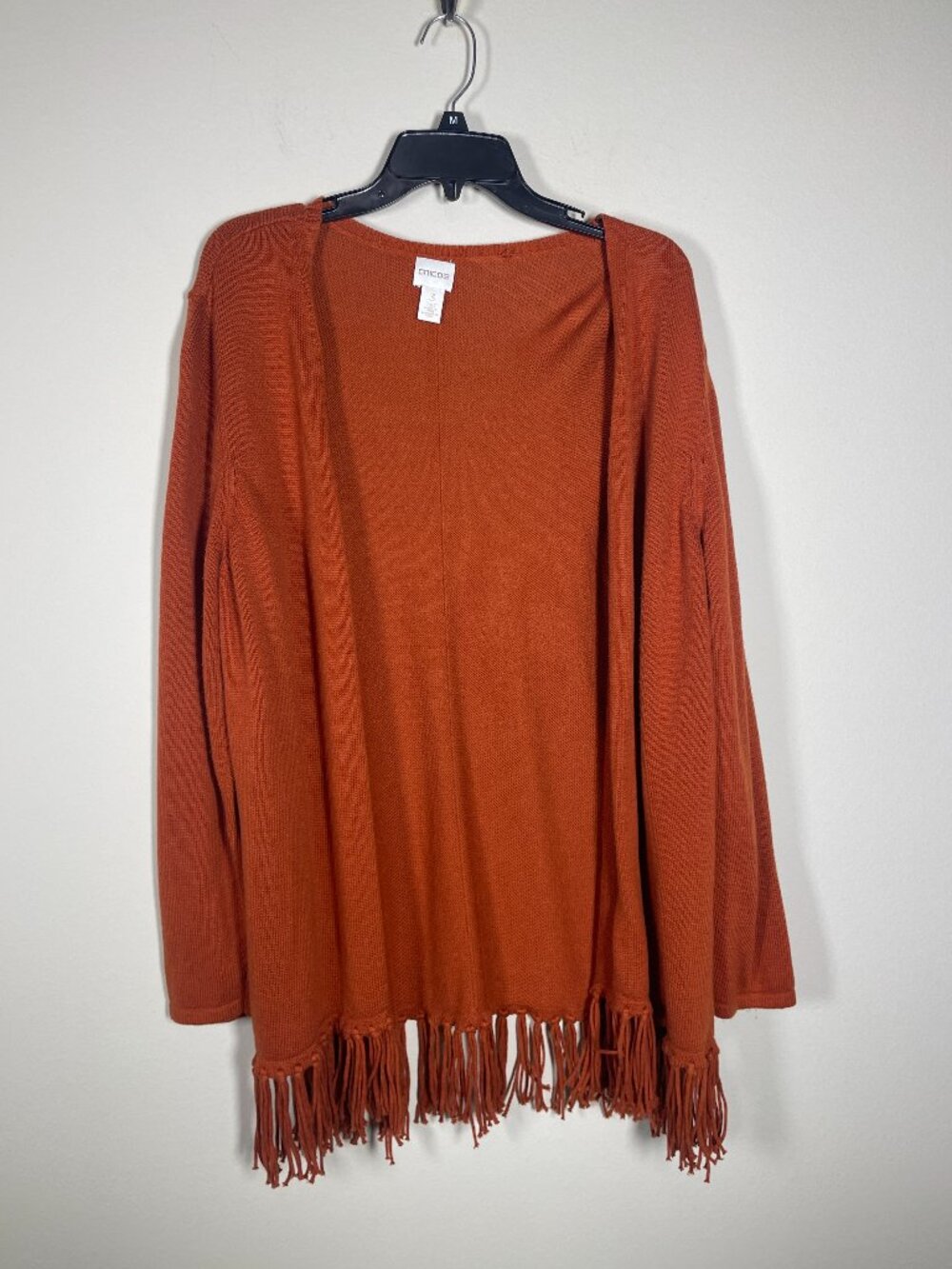 Chico's Open Burt Orange Cardigan Sweater Fringe Cotton Blend 3 (XL) Fall!